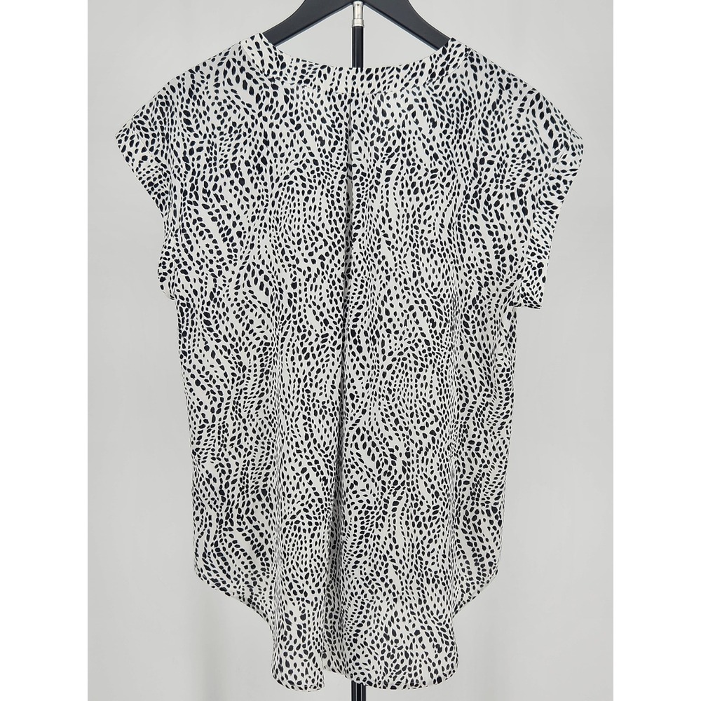 Simply Vera Vera Wang Womens Black White Print V-Neck Cap Sleeve Blouse Medium - Picture 3 of 7